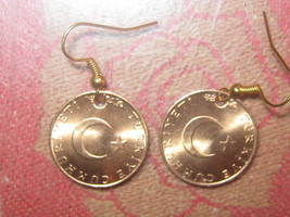 New Turkey Turkish Moon And Star Copper Wiccan Coin Charm Dangle Earrings - £9.56 GBP