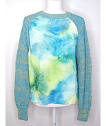 ANTHROPOLOGIE Watercolor Tie-Dye Comfy Chic Cotton Knit Sweater Blue Gre... - $71.47