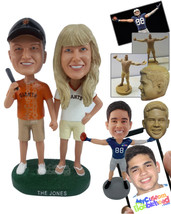 Personalized Bobblehead Baseball Fan Couple With The Man Holding Bat On One Hand - £124.69 GBP