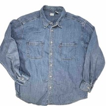 Levis Denim Shirt Mens XL Red Tab Blue Jean Vintage Y2K Metal Buttons 2003 00s - £30.57 GBP