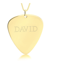 Guitar Pick Necklace With Custom Name: Sterling Silver, 24K Gold, Rose Gold - £80.36 GBP