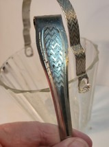 Glass Ice Bucket Frosted & Paneled with Handle & Matching Ice Tongs image 5