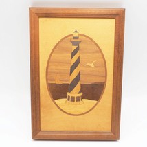 Marquetry Art Lighthouse Seashore Wood Art Jeff Nelson Hudson River Inlay - $34.64
