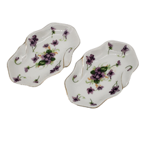 Norcrest China Ashtrays with Violets and Gold Trim Pair of 2 Vintage Floral - $13.85