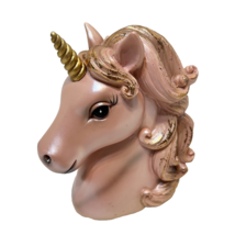 Unicorn Head Piggy Bank Resin Pink and Gold 6&quot; No Stopper - £11.65 GBP