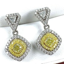 Ohrhänger Ohrringe 1.62 TCW Kissen Trillion Gelber Diamant 14k Weiss Gold - $4,206.41