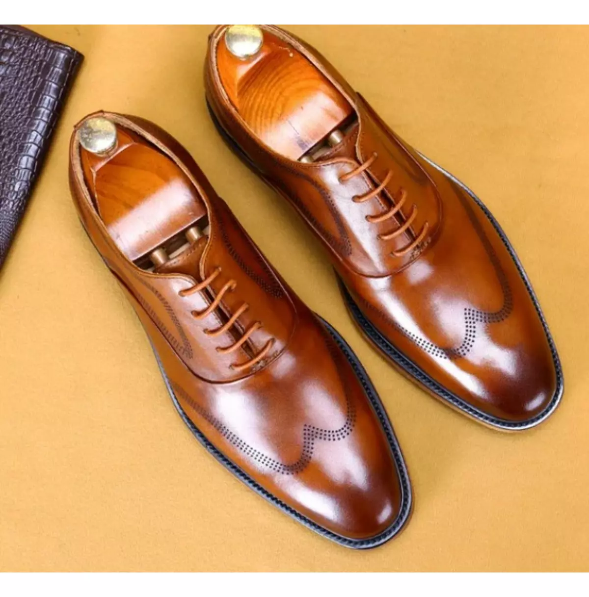 New Men Tan Leather Wing Tip Formal Handmade Dress Shoes. Office Shoes F... - $159.99