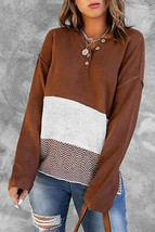 Brown Splicing Buttoned Knitted Long Sleeve Sweater - $42.99