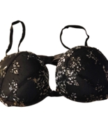 Victoria&#39;s Secret Bombshell Bra 34C Black Silver Padded Plunge Sexy Bra - £15.12 GBP