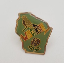 Wisconsin State Shaped Souvenir Lapel Hat Pin American Robin &amp; Wood Violet - £13.33 GBP