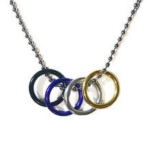 Non Binary Freedom Rings Necklace 20&quot; Chain Lgbtq Enby Pride Flag Genderqueer - £7.90 GBP