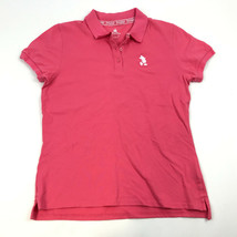 Disney Parks Women&#39;s Polo Collar Shirt Salmon Pink White Mickey Mouse Logo Sz L - $10.89