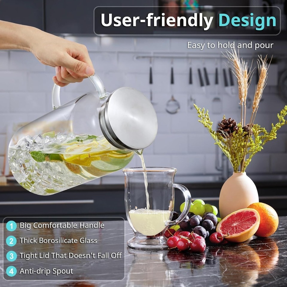 Modern 1 Gallon Glass Iced Tea Pitcher with Strainer Lid & Comfort Handle Item image 5