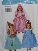 Butterick Pattern 4599 Toddler &amp; Girls&#39; Princess Costumes Hat Veil Sizes 2-6x - £4.72 GBP