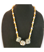 Vintage Pottery &amp; Wood Beads Necklace 26&quot; Artisan Chunky Handmade Bohemian - €10,42 EUR