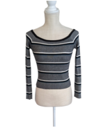 Kendall &amp; Kylie Women&#39;s Gray Green Striped Ribbed Stretchy LS Top SZ S - £12.45 GBP