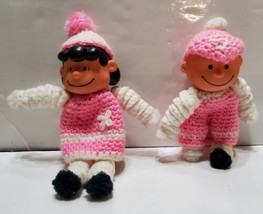 4.5&quot; Charlie Brown Lucy 1965 Mattel Peanuts Crocheted Dolls Rubber Faces  - $37.18