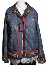 Coldwater Creek Women’s Size SMALL Embroidered Denim Snap Jacket Aztec Art - £17.45 GBP
