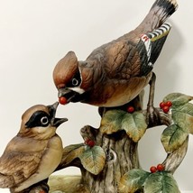 Cedar Waxwing w/ Baby Bird Figurine Vintage Ceramic By Andrea Sadek 8&quot; HGS2F - £62.94 GBP