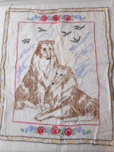 Embroidered Single Cloth Throw Pillow Cover to Finish Collie Dogs Roses ... - $19.79