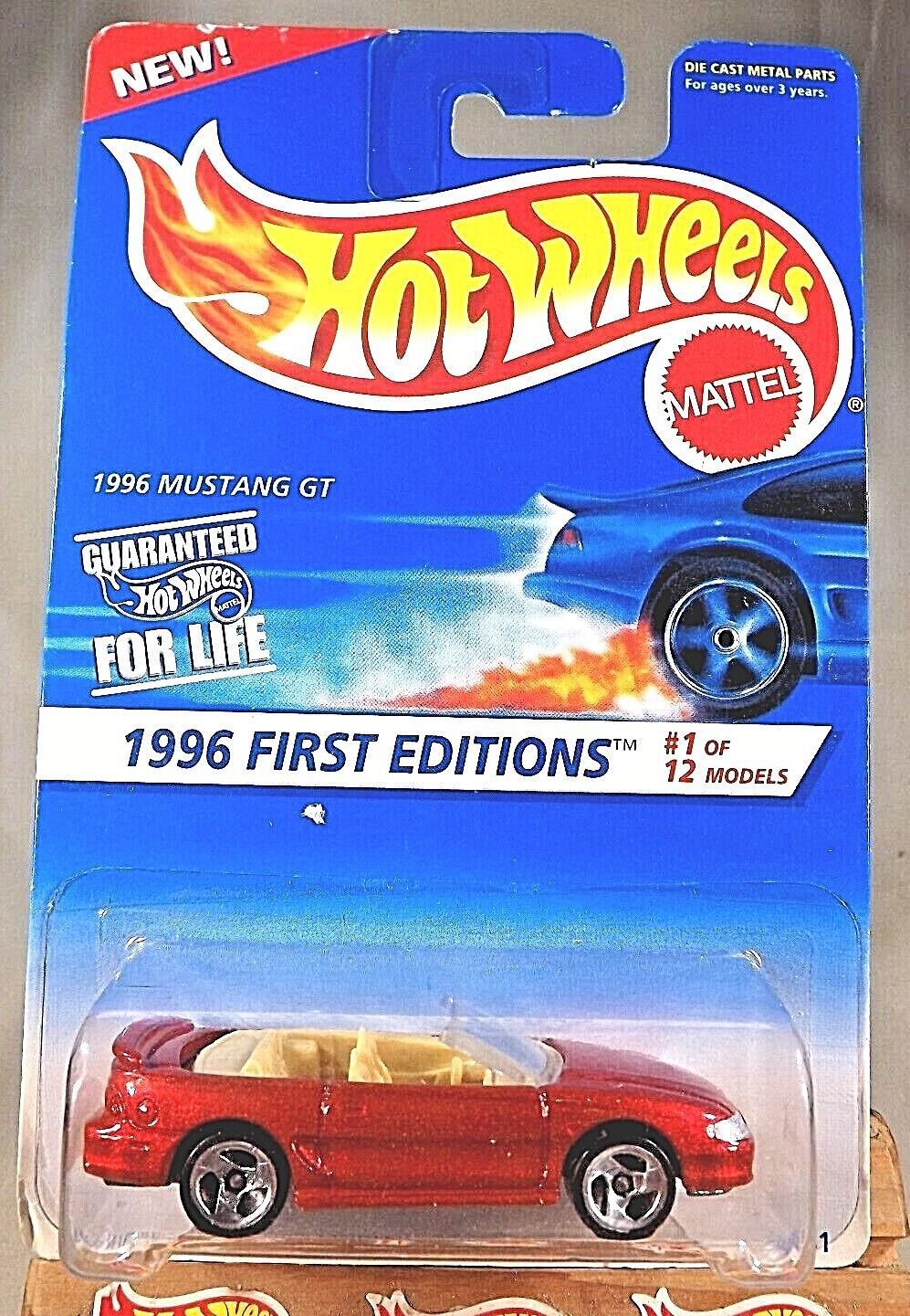1996 Hot Wheels #378 First Editions 1/12 1996 MUSTANG GT Red w/Chrome 3Sp-Varia