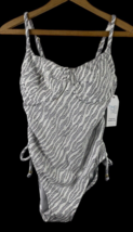 White Black Stripe Swimsuit Hi Cut Sides Size Medium 8 10 NEW Time &amp; Tru... - $35.58