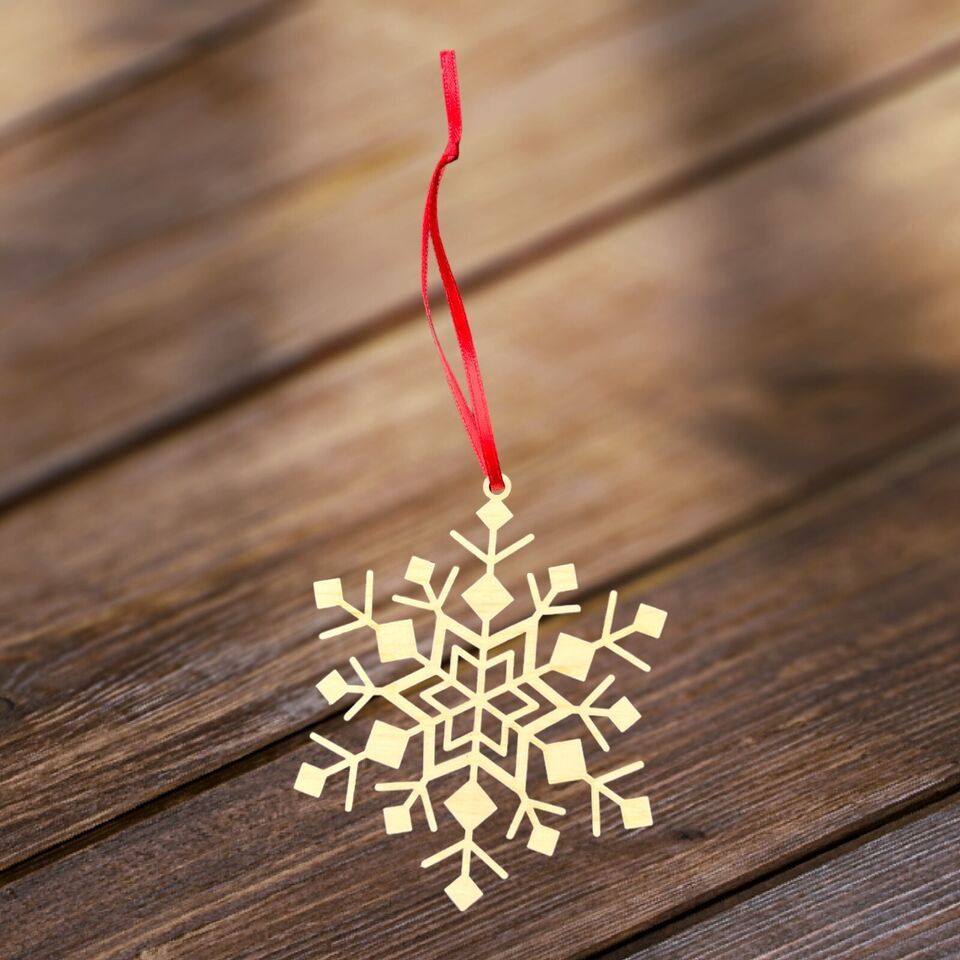 Wooden Christmas Tree Ornament Snowflake - Holiday Home Decor 4&quot; With Gi... - $5.45