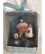 Baby Boy Holding Bottle Figurine In Blue Snowsuit Seated 2006 HSE USA, Inc. - £10.38 GBP