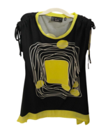 P. LUCA Milano Retro Abstract Yellow &amp; Black Short Sleeve Tunic Top Blou... - £19.46 GBP