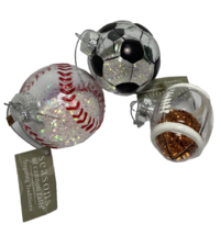 Seasons Sports Ornaments Set of 3 Baseball Soccer Football with Glitter inside - £12.37 GBP