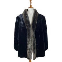 Jordache Coat 1X / 2X women&#39;s vintage Velvet Faux Fur Collar 1980&#39;s Black Brown - £58.42 GBP