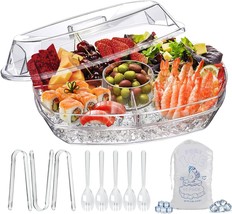 Limoeasy Chilled Serving Tray, 15&quot; Clear Plastic Party Platter With 4, S... - £39.47 GBP