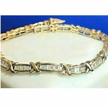 12 CT Baguette Cut Simulated Diamond Tennis Bracelet Yellow Gold Plated Silver - £767.20 GBP