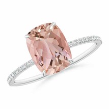 Authenticity Guarantee 
Thin Shank Cushion Morganite Ring with Diamond Accent... - £1,444.22 GBP