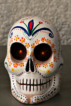 White Day of the Dead Halloween Papier Mache Hand Painted Skull (Made in... - $17.77