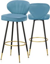 Set Of 2 Monibloom Modern Barstools, 30 Inch Blue Counter Height, 330 Lb Thrust. - £125.49 GBP