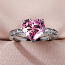 New Women’s Alloy Pink Heart Shape Stone Multi CZ Fashion Ring (Sz 10)  - £9.52 GBP