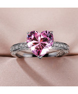 New Women’s Alloy Pink Heart Shape Stone Multi CZ Fashion Ring (Sz 10)  - £9.34 GBP