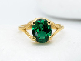 Oval Cut Simulated Emerald Wedding Ring 14k Yellow Gold Plated Silver Ring - £79.85 GBP