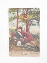 1910 Victorian Kissing Couple Lovers Postcard Posted &quot;I&#39;m Enjoying Myself&quot; - £7.65 GBP