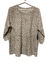 Lucky Brand Cream Leopard Print Long Sleeve 100% Cotton Shirt Women 1X - $27.72