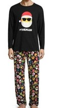 Mens Pajamas Christmas #THE MAN SANTA Black 2 Pc Long Sleeve Top &amp; Pants-sz S - $26.73