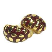 Signed Graziano Statement Clip-on Earrings Gold-tone Red Enamel Vintage - £18.87 GBP