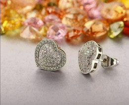 1.20Ct Cubic Zirconia Cluster Heart Stud Earrings 14k White Gold Plated-Silver - £89.90 GBP