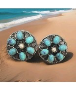 Vtg Earrings Faux Turquoise Pearl Cluster Silver Tone Clip-On Estate Jew... - £11.88 GBP