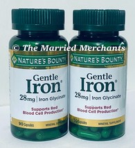 2 - Nature&#39;s Bounty Gentle Iron 28 mg Iron Glycinate 90 capsules 2/2026 ... - $19.95