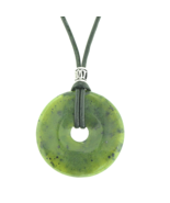 Canadian Jade 40mm Donut Pi Stone Necklace Leather Cord Good Luck Health... - $37.97 CAD