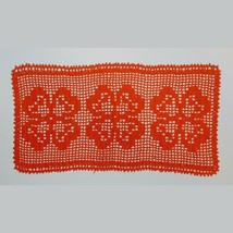 Vintage Crochet Cotton Lace Orange Doily Mat 17&quot; x 9&quot; - £9.39 GBP