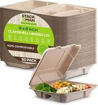 Compostable Clamshell Take Out Food Containers [8X8&quot; 3-Compartment 50-Pack] - $29.97