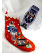 Roca Christmas Nutcracker Tin and Needlepoint 17&quot; stocking - $40.69 CAD